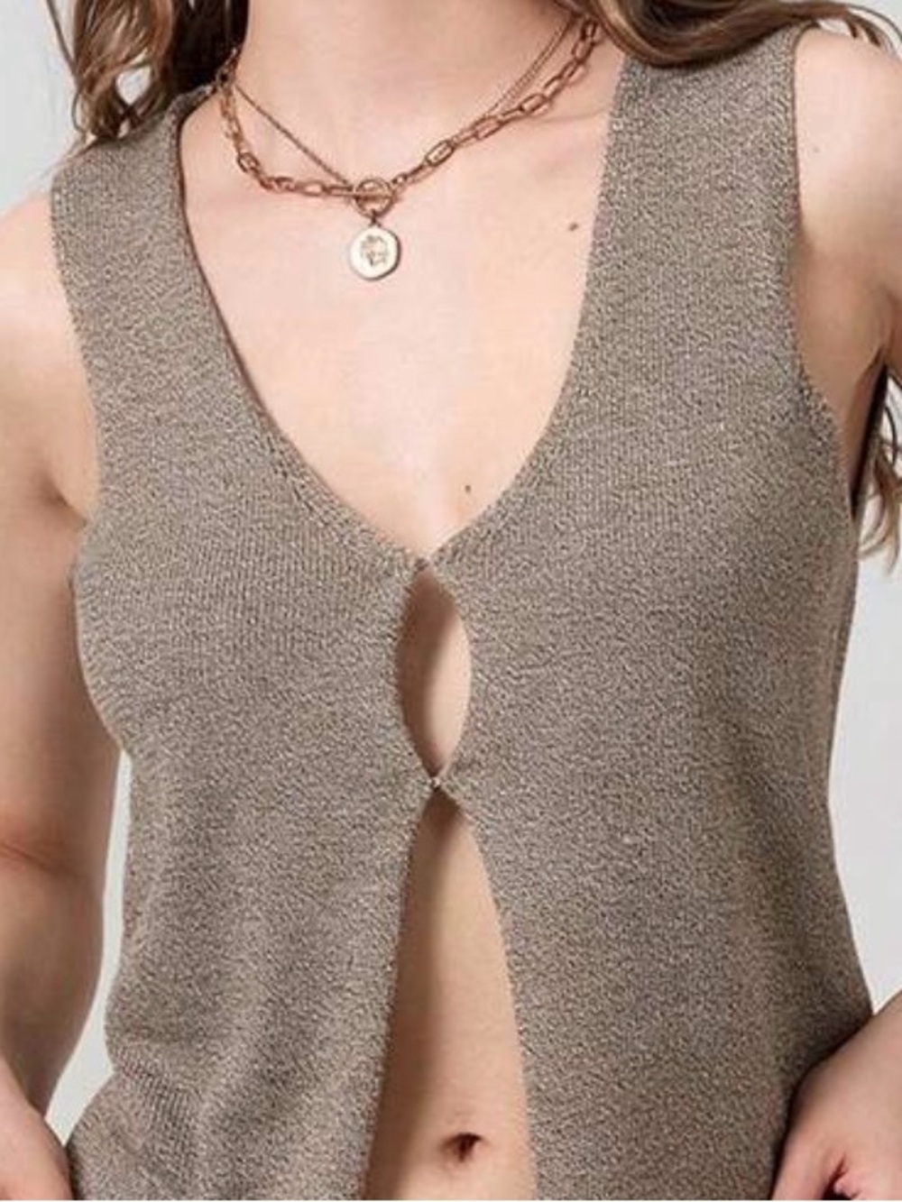 Taupe V-Neck Knit Crop Vest